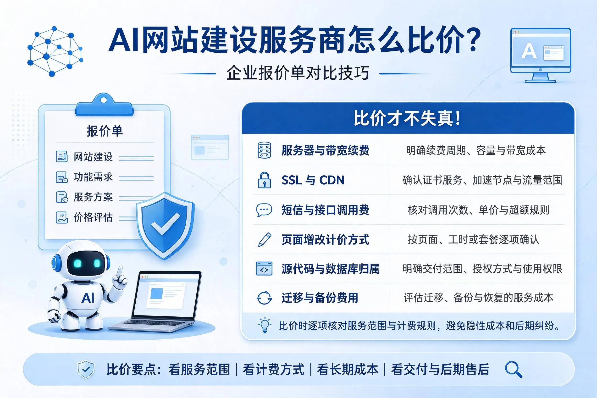 AI网站建设服务商怎么比价?巴彦淖尔企业报价单对比技巧